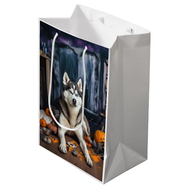 Siberian Husky Pumpkins Halloween Scary Medium Gift Bag (Front Angled)