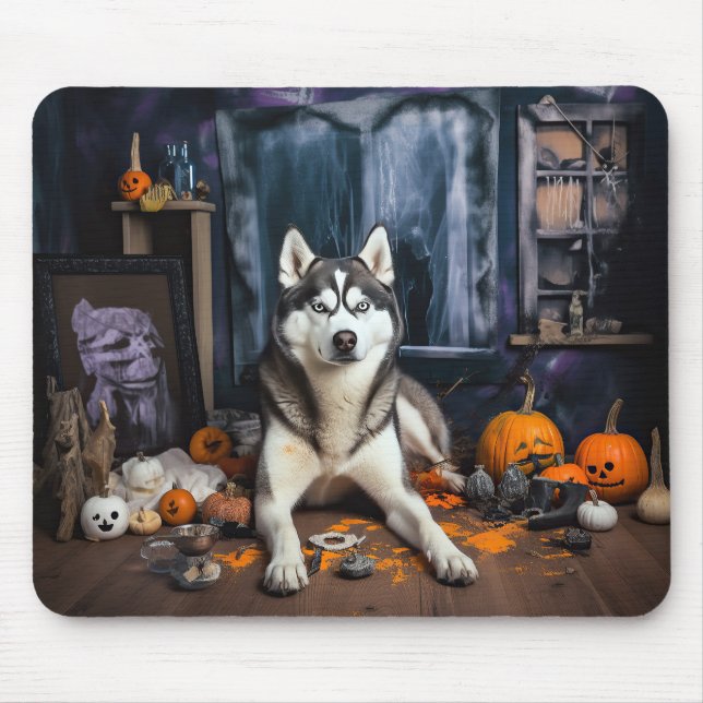 Siberian Husky Pumpkins Halloween Scary Mouse Pad (Front)