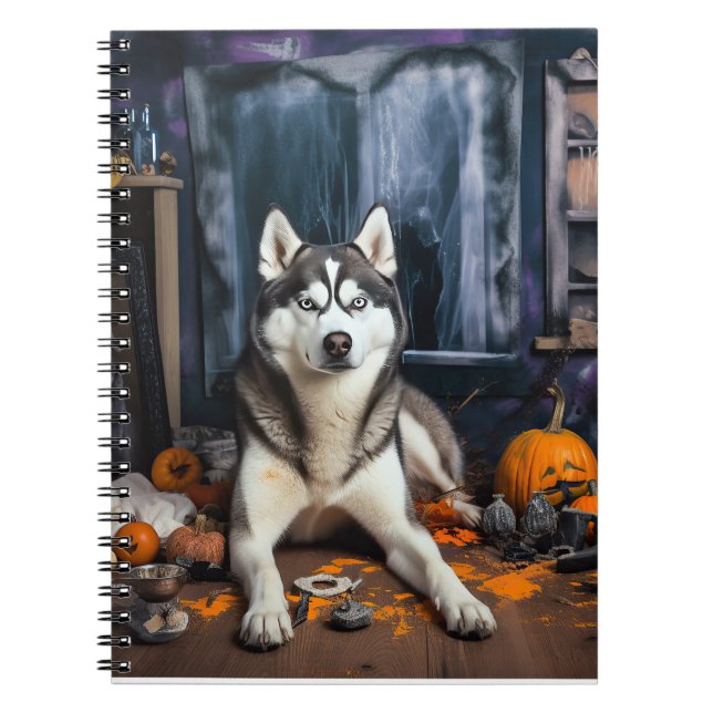 Siberian Husky Pumpkins Halloween Scary Notebook (Front)