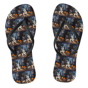 Siberian Husky Pumpkins Halloween Scary Thongs