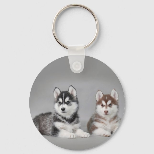 Siberian husky puppies key ring (Front)