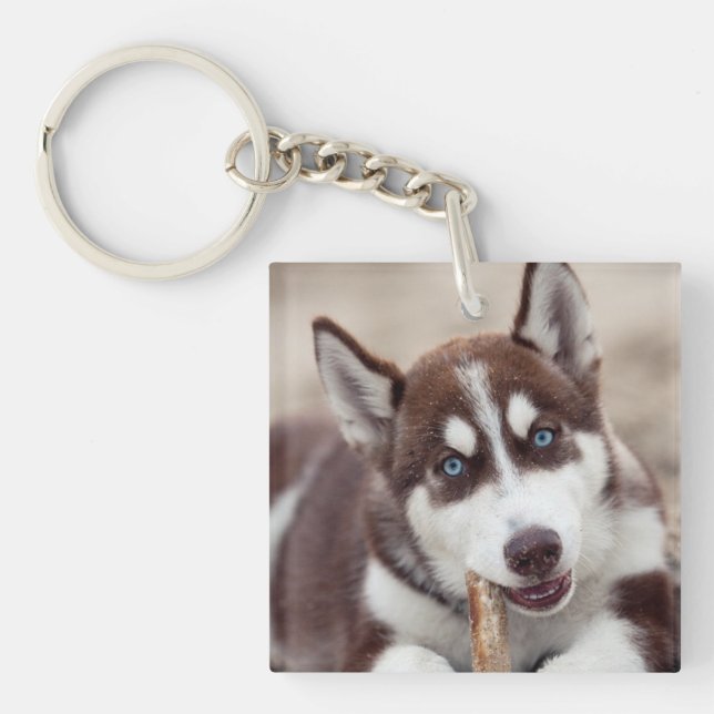Siberian Husky Puppy at the Beach Key Ring (Front)