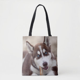 Siberian Husky Puppy at the Beach Tote Bag