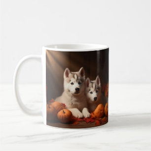 Siberian Husky Puppy Autumn Delight Pumpkin  Coffee Mug
