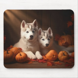Siberian Husky Puppy Autumn Delight Pumpkin Mouse Pad