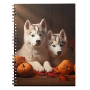 Siberian Husky Puppy Autumn Delight Pumpkin Notebook