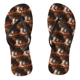 Siberian Husky Puppy Autumn Delight Pumpkin Thongs