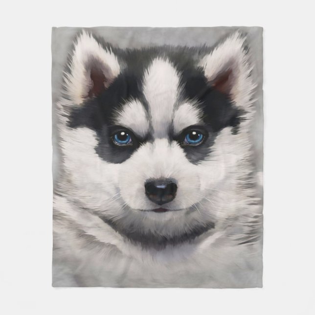 Siberian Husky Puppy Cute Husky Dog Fleece Blanket (Front)