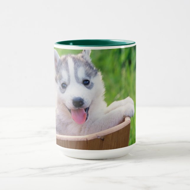 Siberian Husky Puppy in a Pot Mug (Center)