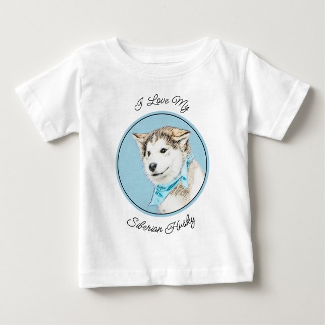 Siberian Husky Puppy Painting - Original Dog Art Baby T-Shirt (Front)