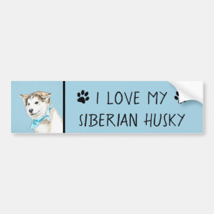 Siberian Husky Puppy Painting - Original Dog Art Bumper Sticker