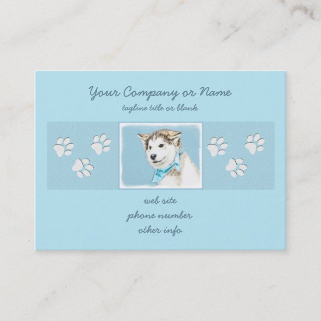 Siberian Husky Puppy Painting - Original Dog Art Business Card (Front)