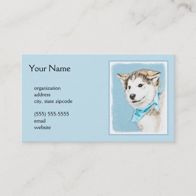 Siberian Husky Puppy Painting - Original Dog Art Business Card (Front)