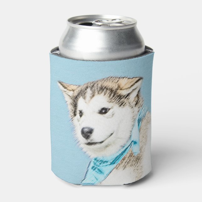 Siberian Husky Puppy Painting - Original Dog Art Can Cooler (Can Front)