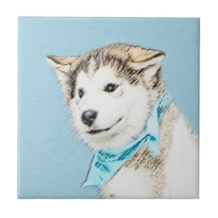 Siberian Husky Puppy Painting - Original Dog Art Ceramic Tile