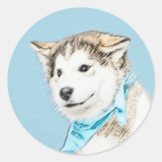 Siberian Husky Puppy Painting - Original Dog Art Classic Round Sticker (Front)