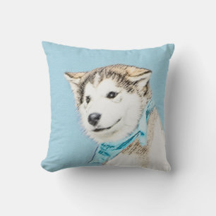 Siberian Husky Puppy Painting - Original Dog Art Cushion