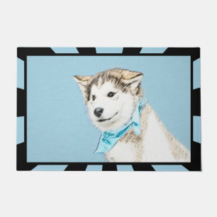 Siberian Husky Puppy Painting - Original Dog Art Doormat