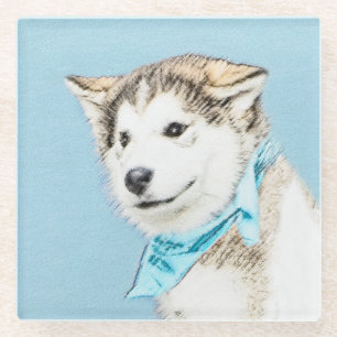 Siberian Husky Puppy Painting - Original Dog Art Glass Coaster
