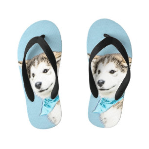 Siberian Husky Puppy Painting - Original Dog Art Kid's Thongs