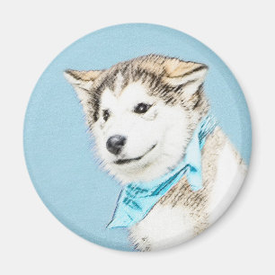 Siberian Husky Puppy Painting - Original Dog Art Magnet