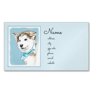 Siberian Husky Puppy Painting - Original Dog Art Magnetic Business Card