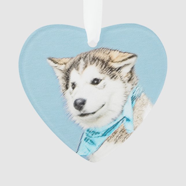 Siberian Husky Puppy Painting - Original Dog Art Ornament (Front)
