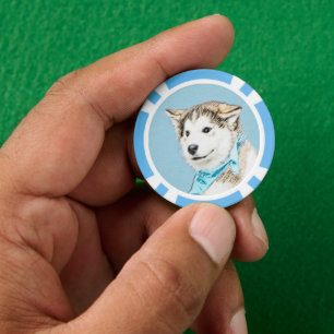 Siberian Husky Puppy Painting - Original Dog Art Poker Chips