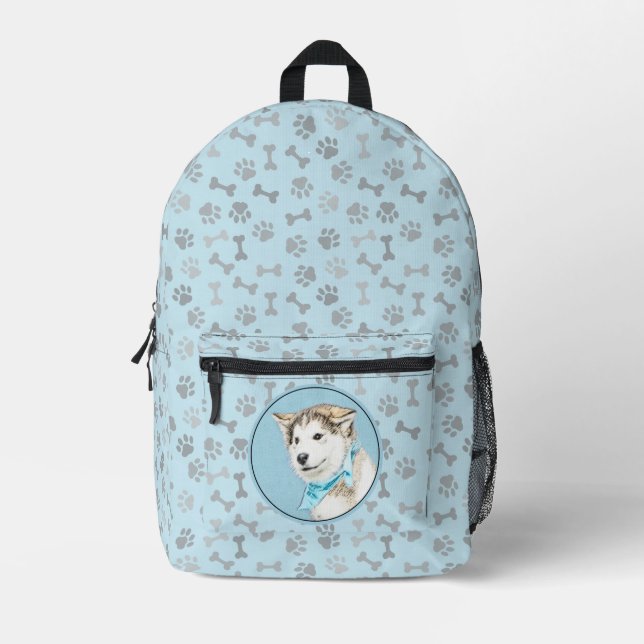 Siberian Husky Puppy Painting - Original Dog Art Printed Backpack (Front)