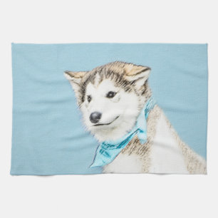 Siberian Husky Puppy Painting - Original Dog Art Tea Towel