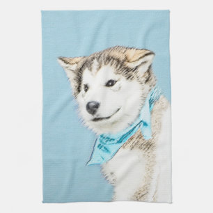 Siberian Husky Puppy Painting - Original Dog Art Tea Towel