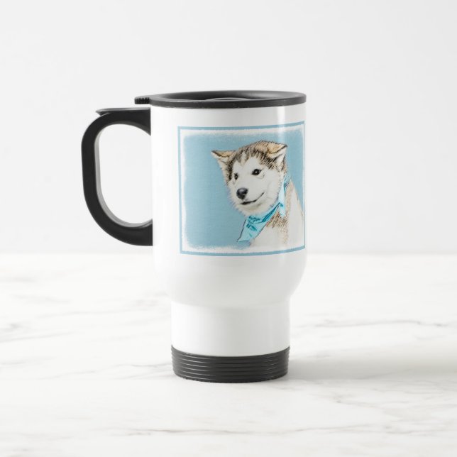 Siberian Husky Puppy Painting - Original Dog Art Travel Mug (Left)