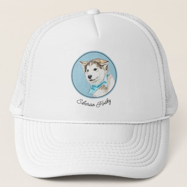 Siberian Husky Puppy Painting - Original Dog Art Trucker Hat (Front)