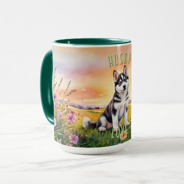 Siberian Husky Puppy Sunrise Mug (Front Left)