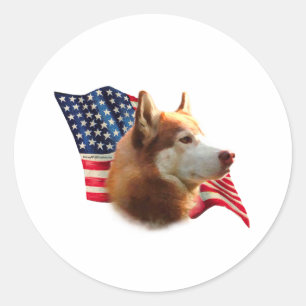 Siberian Husky (red) Flag Classic Round Sticker
