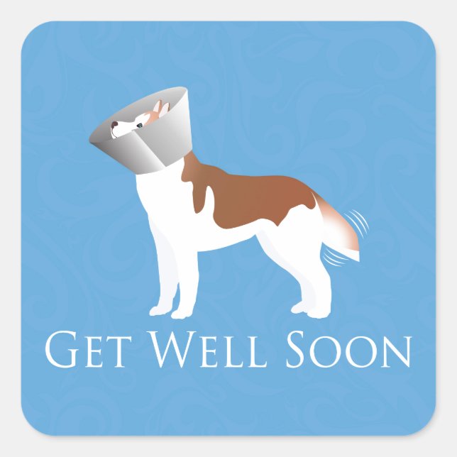 Siberian Husky - Red - Get Well Soon Design Square Sticker (Front)