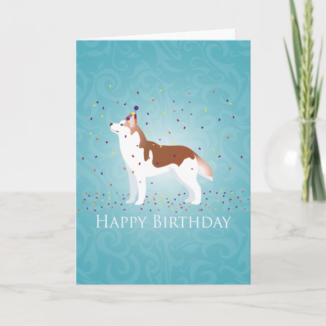 Siberian Husky - Red - Happy Birthday Design Card (Front)