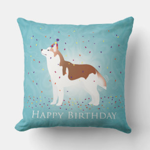 Siberian Husky - Red - Happy Birthday Design Cushion