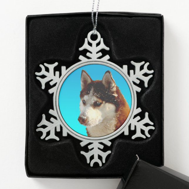 Siberian Husky red Huskybild Huskykopf Snowflake Pewter Christmas Ornament (Box)