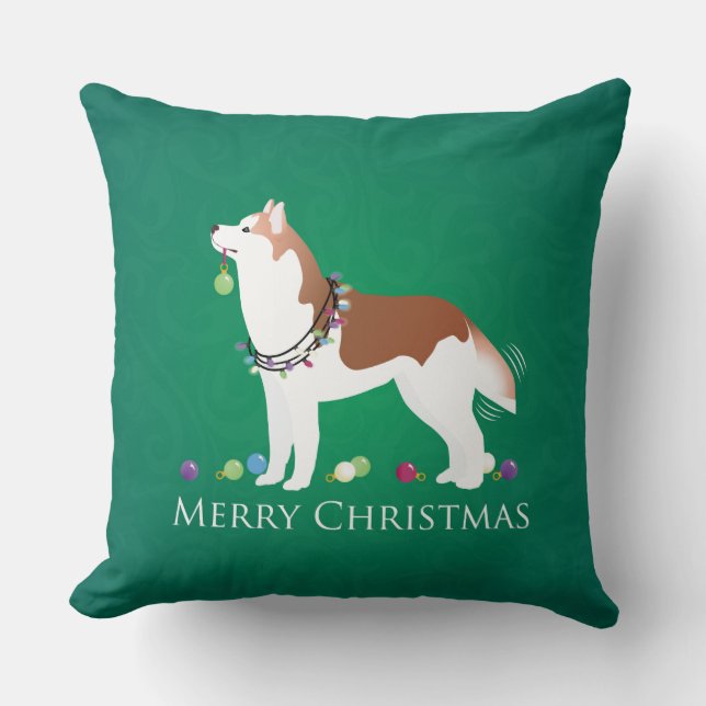 Siberian Husky - Red - Merry Christmas Design Cushion (Front)