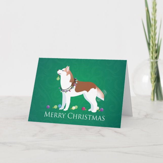 Siberian Husky - Red - Merry Christmas Design Holiday Card (Front)