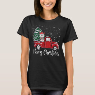 Siberian Husky Riding Red Truck Christmas Tree Dog T-Shirt