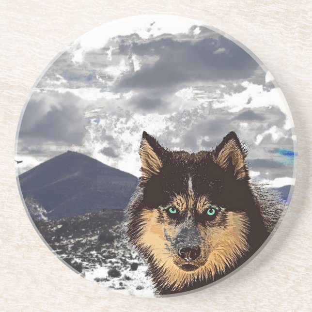 Siberian Husky Sandstone Coaster (Front)