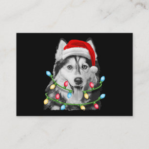 Siberian Husky Santa Christmas Tree Lights Xmas Business Card