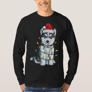 Siberian Husky Santa Christmas Tree Lights Xmas T-Shirt