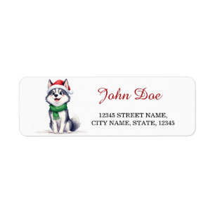 Siberian Husky Santa Hat Christmas Return Address  Label