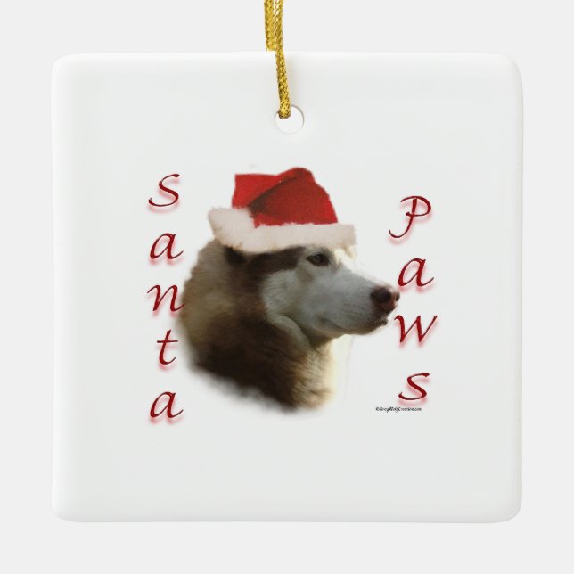 Siberian Husky Santa Paws Ceramic Ornament (Front)