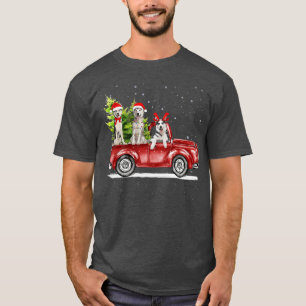 Siberian Husky Santa Red Truck Snow Christmas Tree T-Shirt