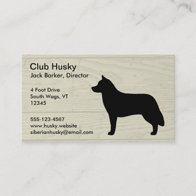 Siberian Husky Silhouette on Faux Wood Business Card (Front)