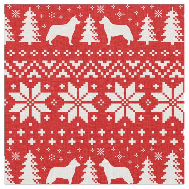 Siberian Husky Silhouettes Christmas Holiday Xmas Fabric (Close Up)